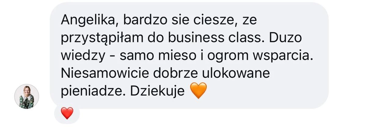 Opinia klientki Business Class